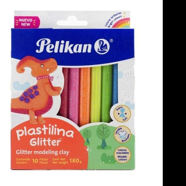 PLASTILINA C10 BARRAS GLITTER COLORES PELIKAN C40
